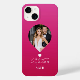 Funda Para iPhone 14 De Case-Mate Monograma de Foto Corazón Romántico Coordenadas Mo