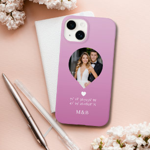 Funda Para iPhone 14 De Case-Mate Monograma de Foto Corazón Romántico Coordenadas Mo