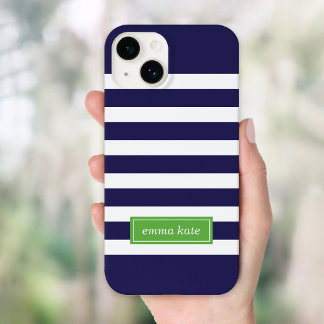 Funda Para iPhone 14 De Case-Mate Monograma de franjas de perrito azul y verde de la