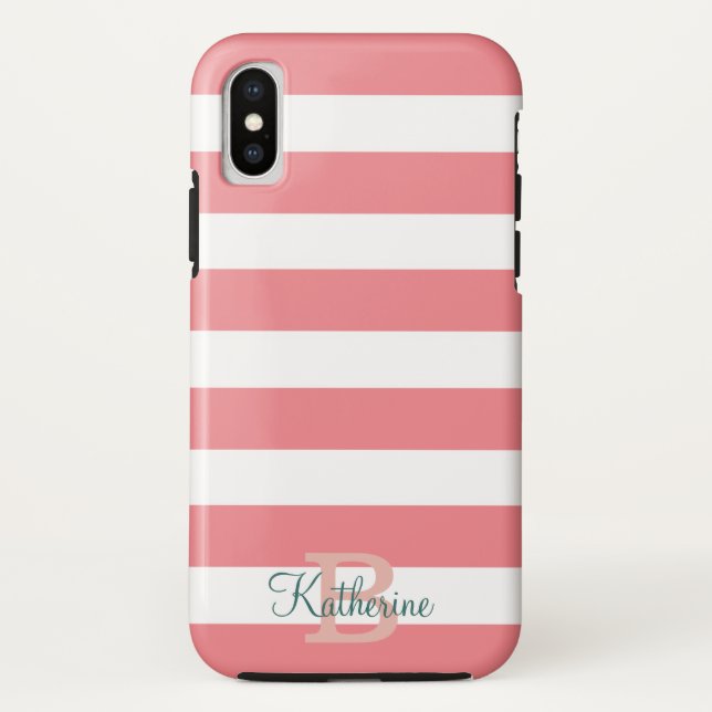 Funda De Case-Mate Para iPhone monograma de franjas de perrito azules y rubias (Reverso)