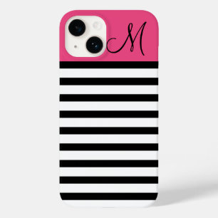 Funda Para iPhone 14 De Case-Mate Monograma de franjas de perrito negras y rosas Per