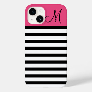 Funda Para iPhone 14 De Case-Mate Monograma de franjas de perrito negras y rosas Per