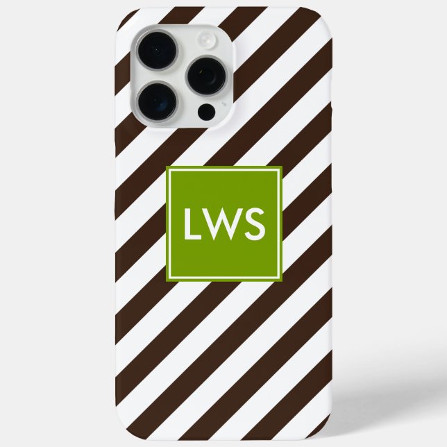 Funda De Case-Mate Para iPhone Monograma de franjas diagonales marrones (Reverso )