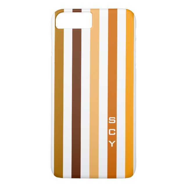 Funda De Case-Mate Para iPhone Monograma de franjas verticales de Tan Brown (Reverso)