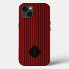 Funda Para iPhone 13 Monograma de franjas verticales finas rojas y negr