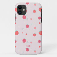 Monograma de fresa rosa y rojo liso