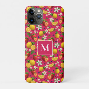 Funda Para iPhone 11 Pro Monograma de fresa y limón de fruta fresca - rosa