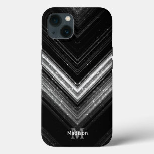 Funda Para iPhone 13 Monograma de galaxia negra plateada metálica brill