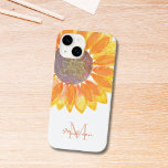 Funda Para iPhone 14 De Case-Mate Monograma de girasol<br><div class="desc">Este estuche floral para iPhone está decorado con un girasol acuático amarillo y monograma en tipografía elegante. Personalizable fácil. Acuarela original © Michele Davies.</div>