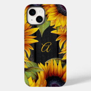 Funda Para iPhone 14 De Case-Mate Monograma de girasoles florales de color amarillo 