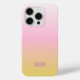 Funda Para iPhone 15 Pro Monograma de gradiente rosa y amarillo minimalista