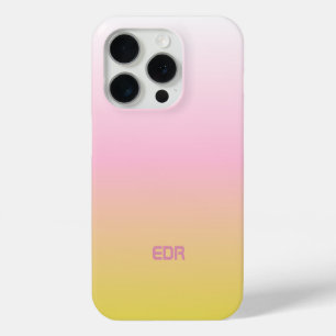 Funda Para iPhone 15 Pro Monograma de gradiente rosa y amarillo minimalista