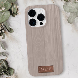 Funda Para iPhone 14 Pro Max De Case-Mate Monograma de grano de madera rústico rosado Rubor