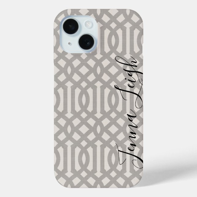 Funda De Case-Mate Para iPhone Monograma de Gray Trellis Rústico (Reverso )