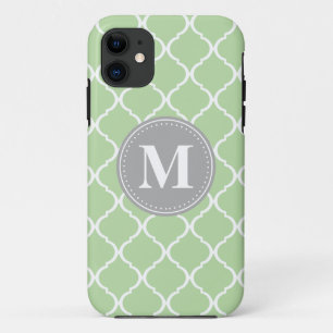 Funda Para iPhone 11 Monograma de gris de cuero marrón verde de menta m