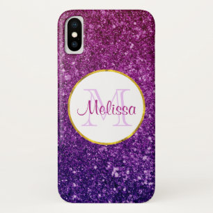 Funda Para iPhone X Monograma de guijarros Purpurinas de esparcido ros