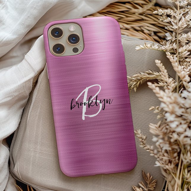 Funda De Case-Mate Para iPhone Monograma de guion blanco negro Metalizado cepilla (Subido por el creador)