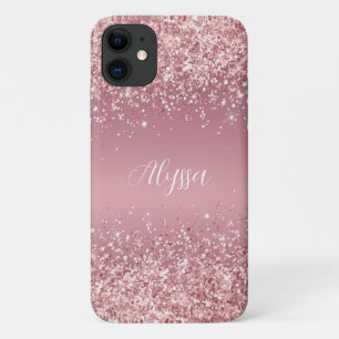 Funda Para iPhone 11 Monograma de guión de Purpurina dorado Rosa