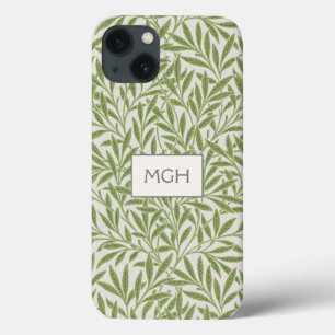 Funda Para iPhone 13 Monograma de Hojas de Sauce Verde Vintage