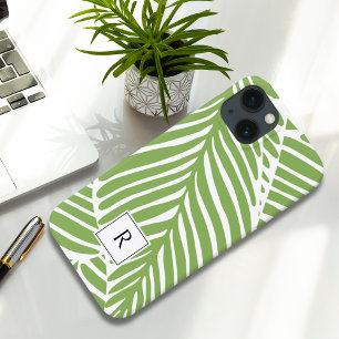 Funda Para iPhone 13 Monograma de hojas verdes de la Moda Girly