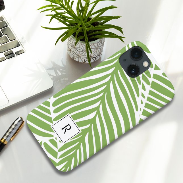 Funda De Case-Mate Para iPhone Monograma de hojas verdes de la Moda Girly (Subido por el creador)