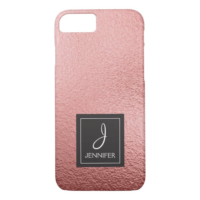 Funda De Case-Mate Para iPhone Monograma de imitación de oro rosa rosa (Reverso)