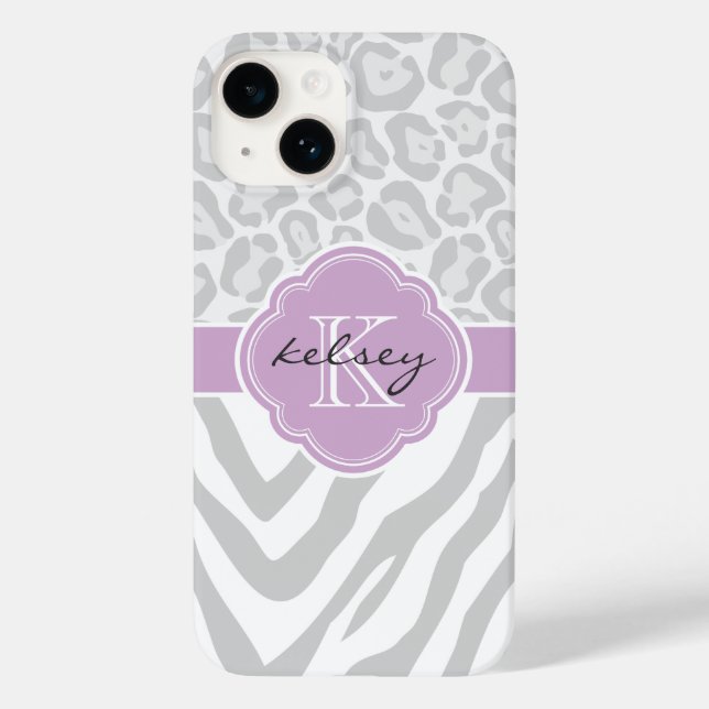 Funda De Case-Mate Para iPhone Monograma de impresión de animales grises y lácteo (Reverso )