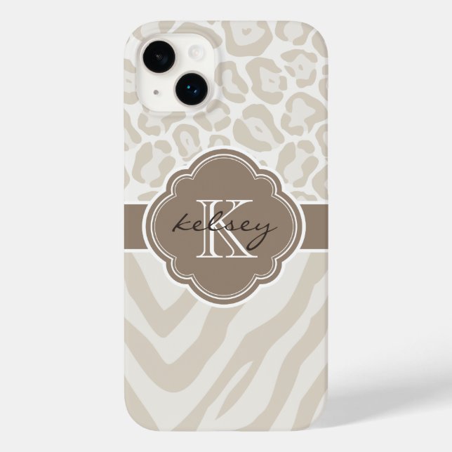 Funda De Case-Mate Para iPhone Monograma de impresión de animales neutrales (Reverso )