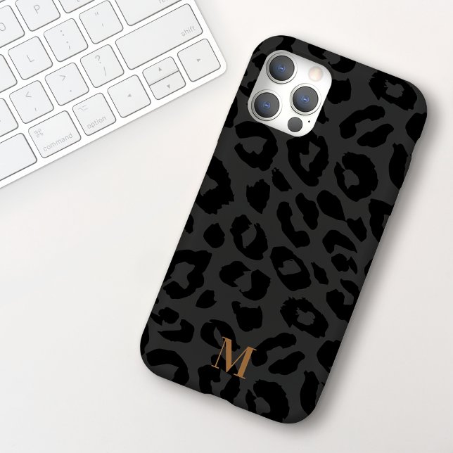 Funda De Case-Mate Para iPhone Monograma de impresión de leopardo negro gris oscu (Subido por el creador)