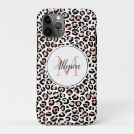 Funda Para iPhone 11 Pro Monograma de impresión de leopardo negro rosa Rubo