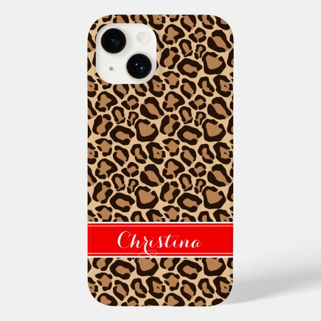 Funda De Case-Mate Para iPhone Monograma de impresión de leopardo rojo y marrón (Reverso )