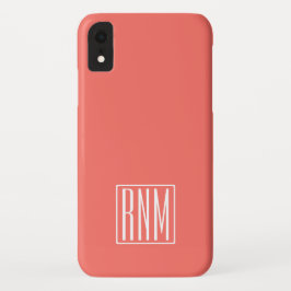 Funda Para iPhone XR Monograma de Iniciales | Blanco Sobre El Coral