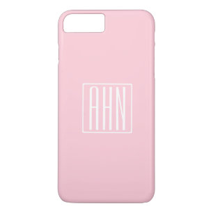 Funda Para iPhone 8 Plus/7 Plus Monograma de iniciales Blanco sobre rosa claro
