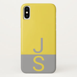 Funda Para iPhone X Monograma de iniciativas modernas amarillas y gris