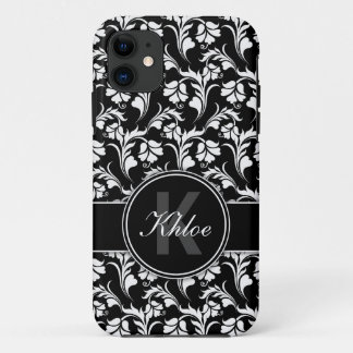 Monograma de iPhone floral blanco negro 5 funda