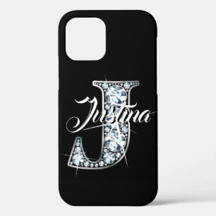 Funda Para iPhone 12 Pro Monograma de J Faux Diamond Bling