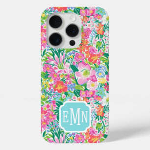 Funda Para iPhone 15 Pro Monograma de jardín floral rosa