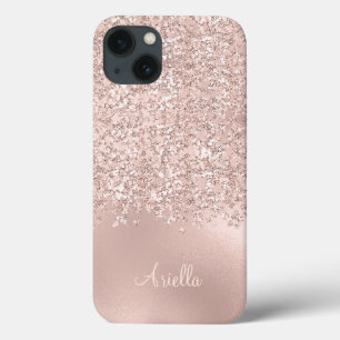 Funda Para iPhone 13 Monograma de joyas de purpurina de oro rosa