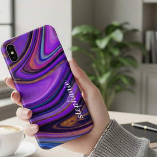 Funda Para iPhone X Monograma de la aglomeración de mármol morado y do