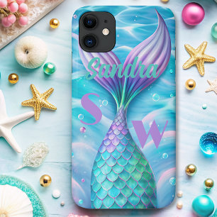 Funda Para iPhone 11 monograma de la cola de la sirena púrpura