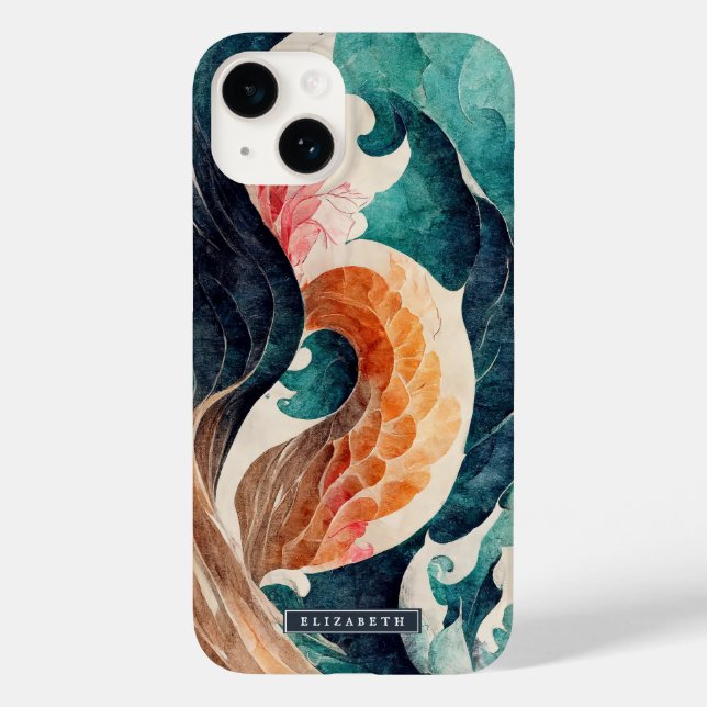 Funda De Case-Mate Para iPhone Monograma de la escala del dragón de ondas japonés (Reverso )