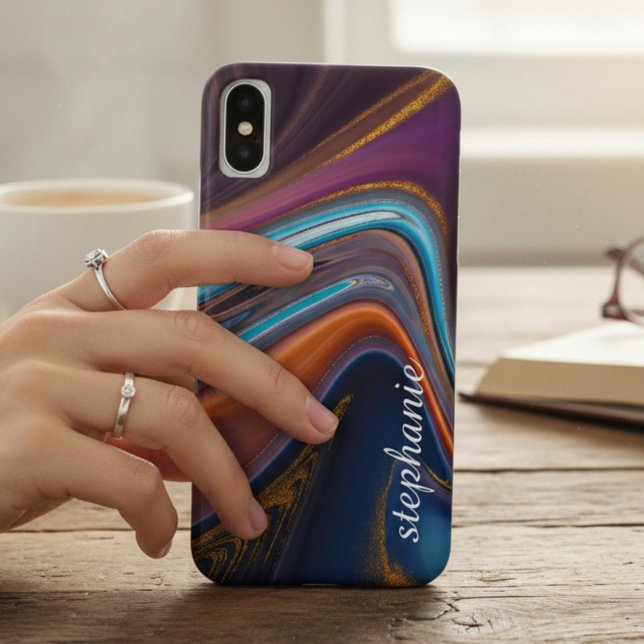 Funda De Case-Mate Para iPhone Monograma de la espiral de mármol dorado (Subido por el creador)