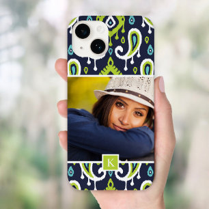 Funda Para iPhone 14 De Case-Mate Monograma de la foto del Personalizado Navy and Gr