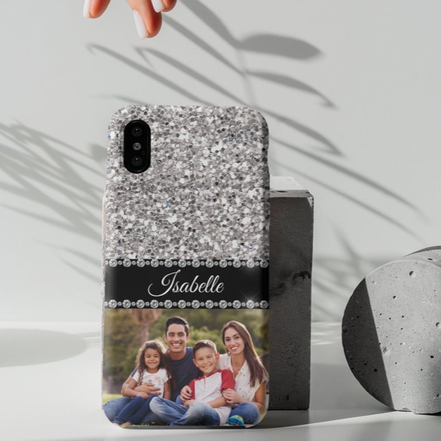 Funda De Case-Mate Para iPhone Monograma de la foto del Purpurina Silver Sparkle  (Subido por el creador)