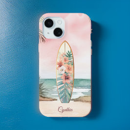 Funda Para iPhone 15 Monograma de la Isla de las Flores Tropicales Beac
