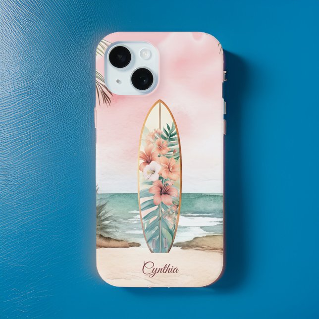 Funda De Case-Mate Para iPhone Monograma de la Isla de las Flores Tropicales Beac (Subido por el creador)