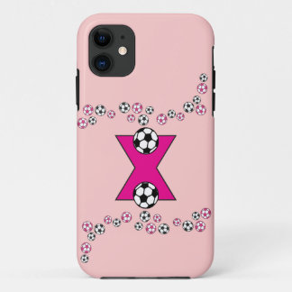 Funda Para iPhone 11 Monograma de la letra X en rosa del fútbol