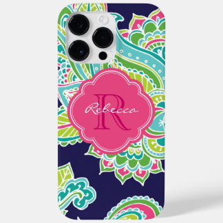 Funda Para iPhone 14 Pro Max De Case-Mate Monograma de la Marina Bohemian Paisley Personaliz