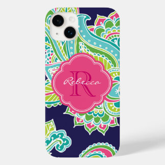Funda Para iPhone 14 Plus De Case-Mate Monograma de la Marina Bohemian Paisley Personaliz