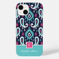 Monograma de la Marina y el Ikat Rosado Paisley